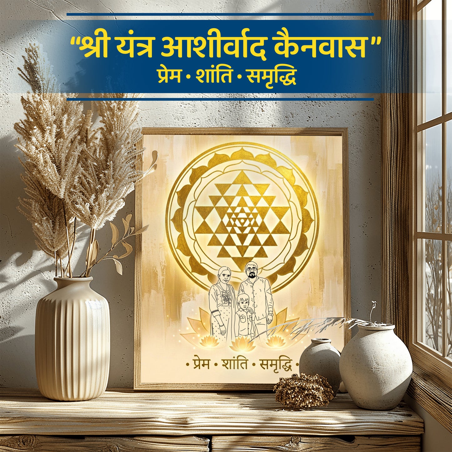 “श्री यंत्र प्रेम • शांति • समृद्धि कैनवास”